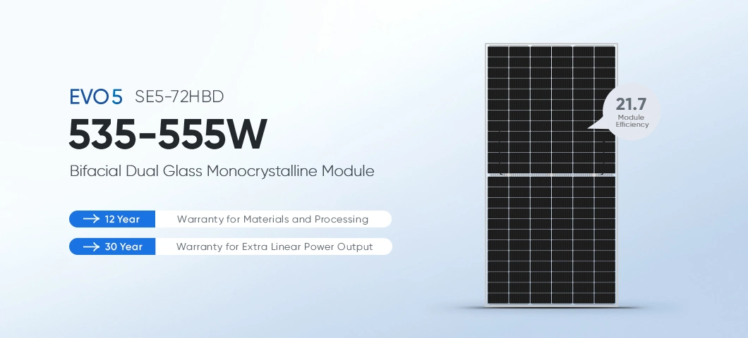 Commercial Transparent Bifacial Dual Glass 535W 540W 545W 550W 555W Photovoltaic Solar Panel Module